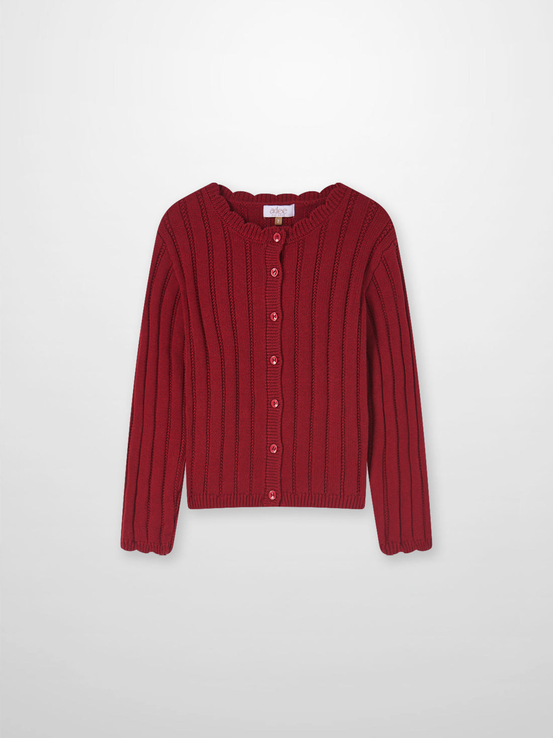 Knit cardigan for girls in red with vertical rib knit and button front by Adee.