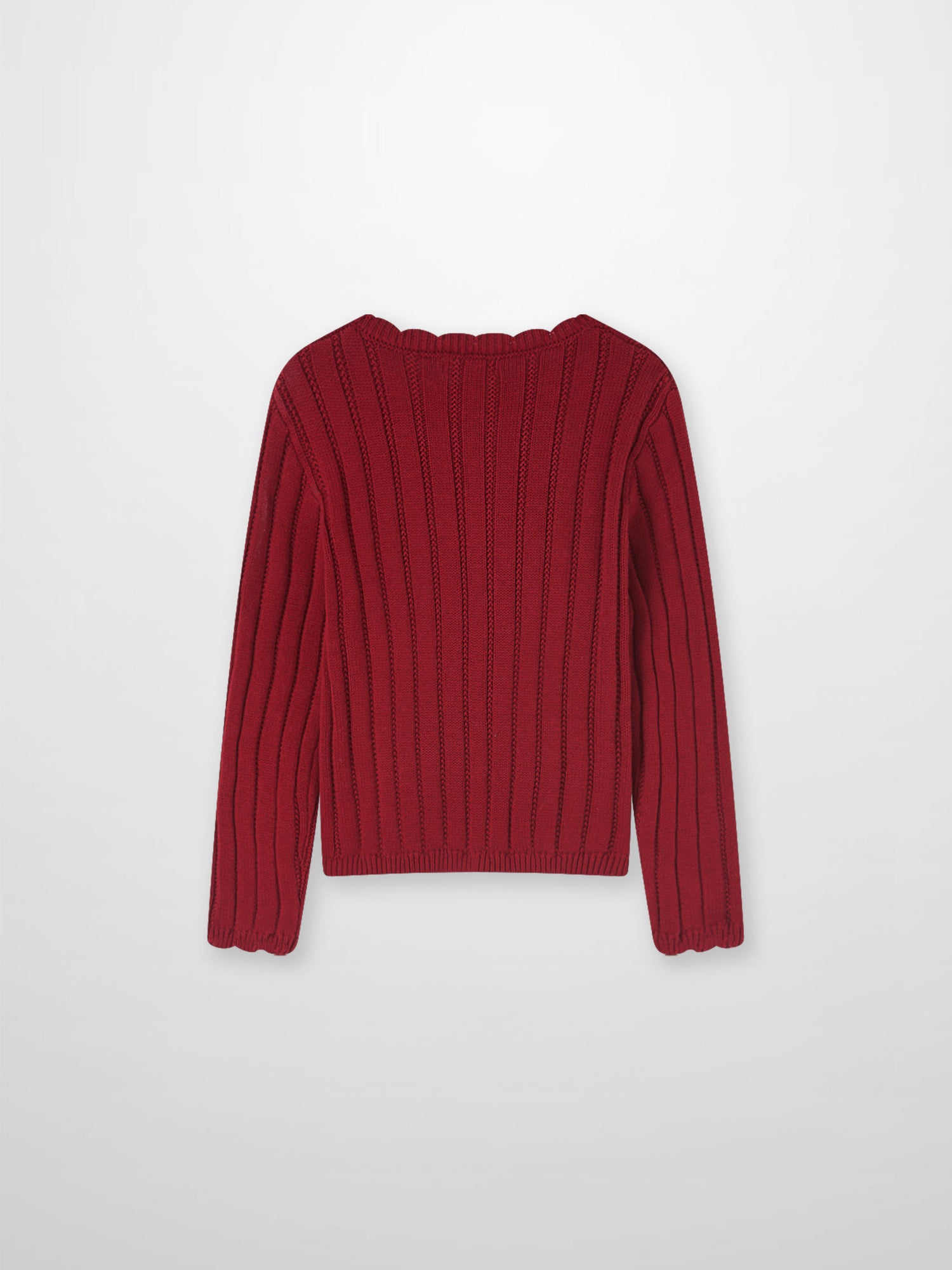 Knit Cardigan - Red by Adee; girls dressy ribbed knit top with scalloped neckline