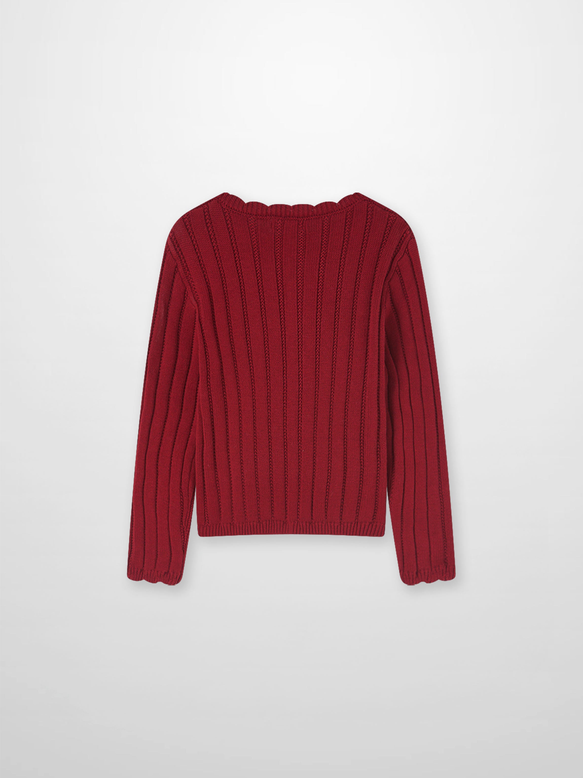 Knit Cardigan - Red by Adee; girls dressy ribbed knit top with scalloped neckline