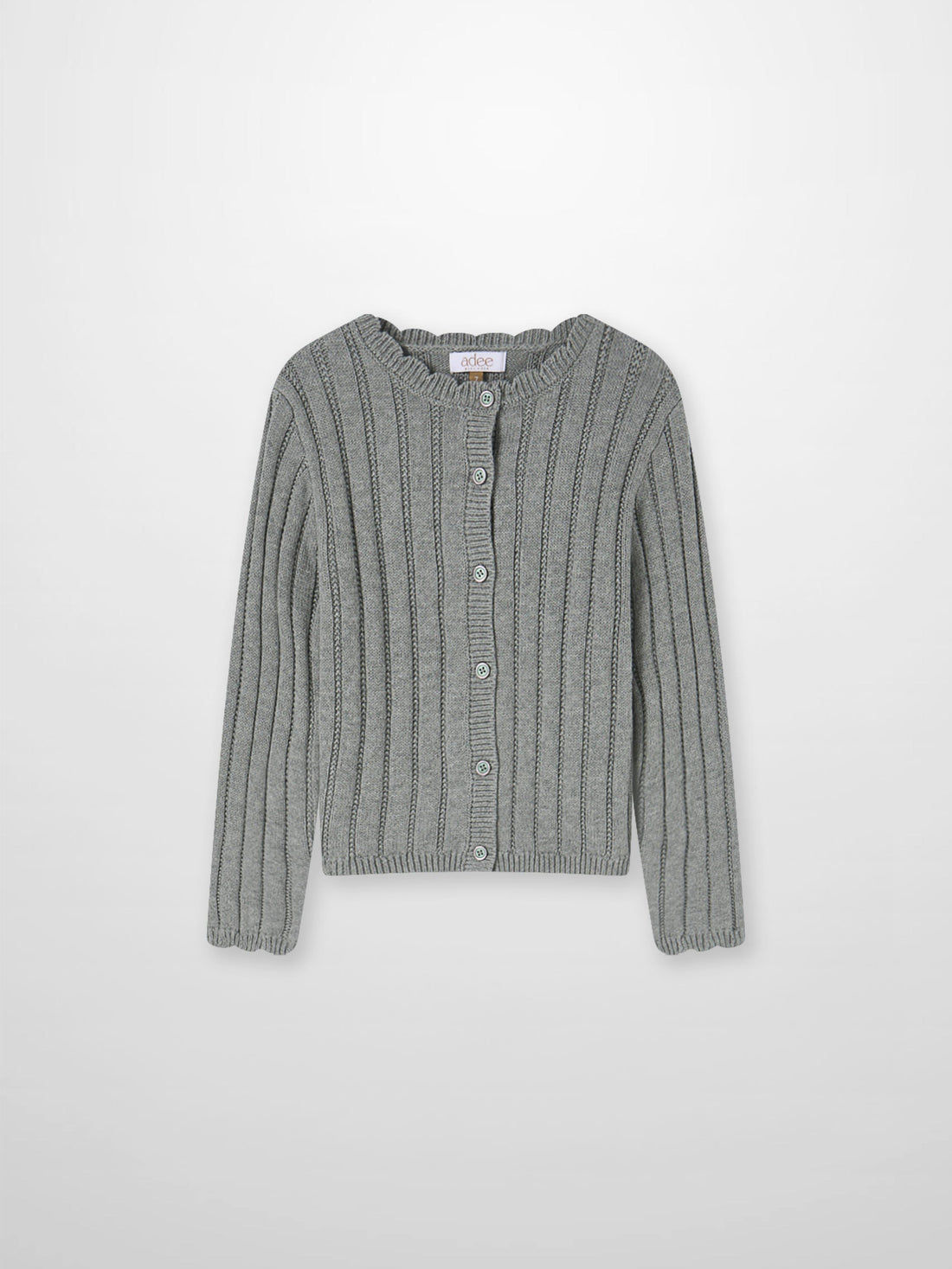 Knit cardigan by Adee in grey for girls, button-front with ribbed cuffs