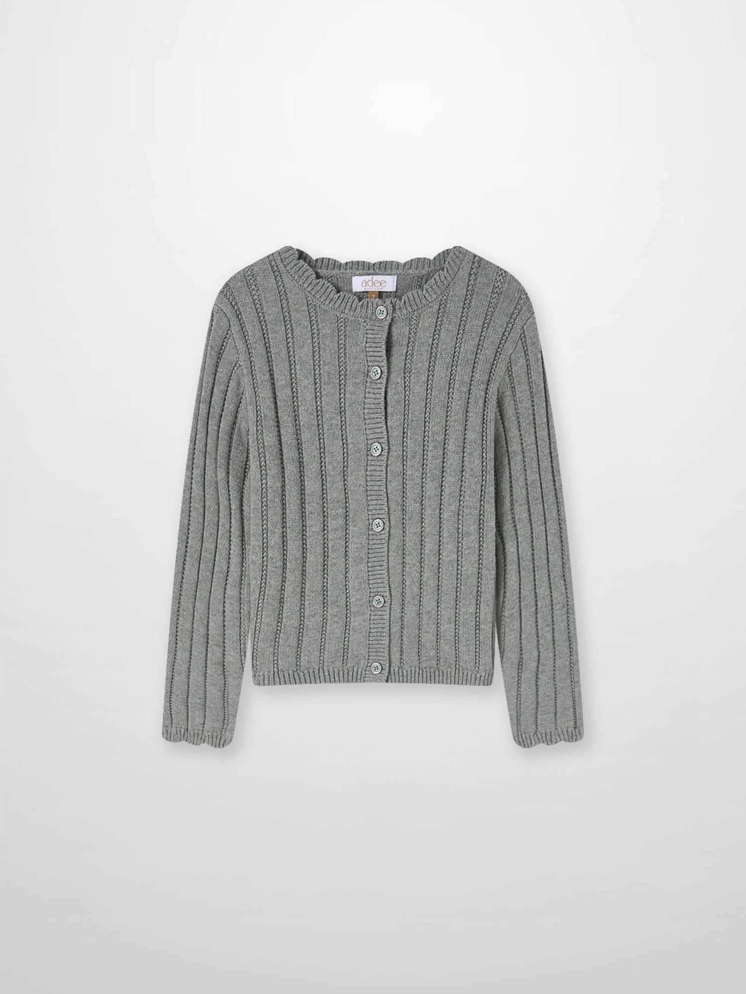 Knit cardigan by Adee in grey for girls, button-front with ribbed cuffs