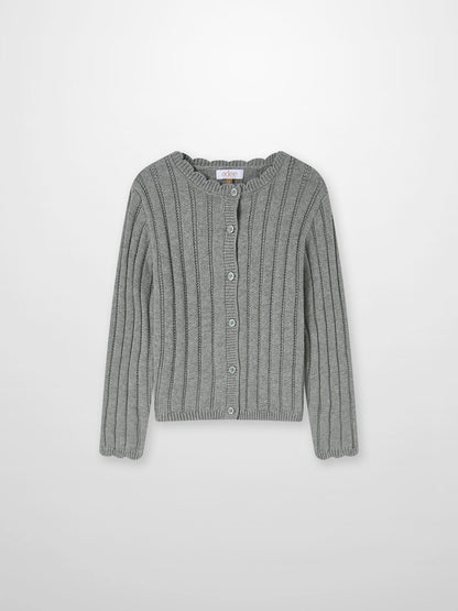 Knit cardigan by Adee in grey for girls, button-front with ribbed cuffs