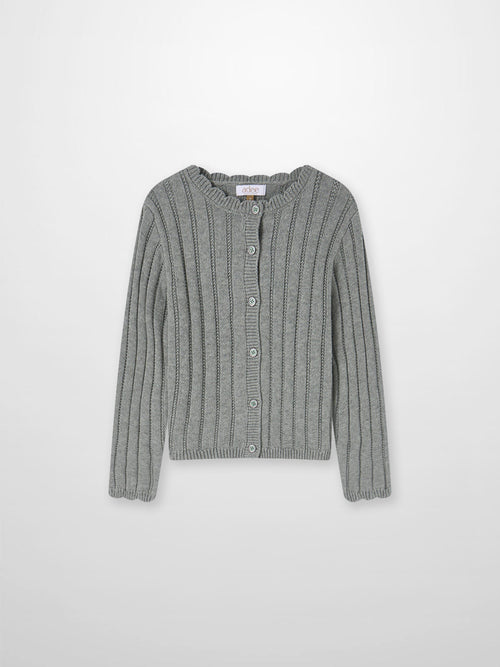 Knit cardigan by Adee in grey for girls, button-front with ribbed cuffs