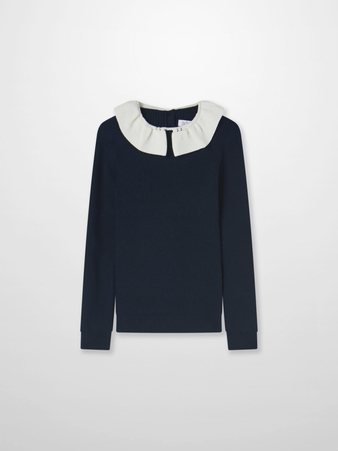 Ruffle Collar Knit Sweater - Navy by Adee; girls&