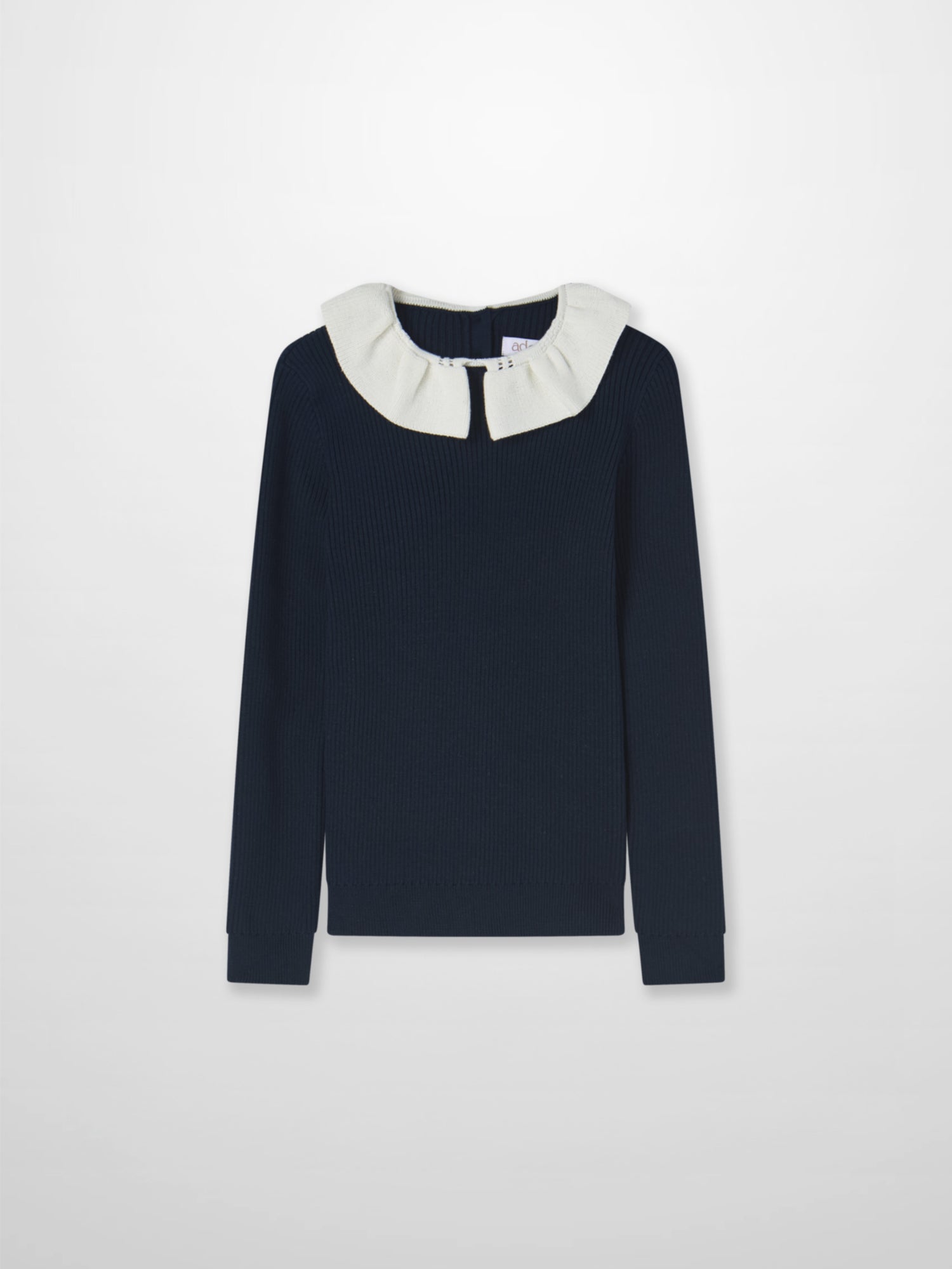 Ruffle Collar Knit Sweater - Navy by Adee; girls&