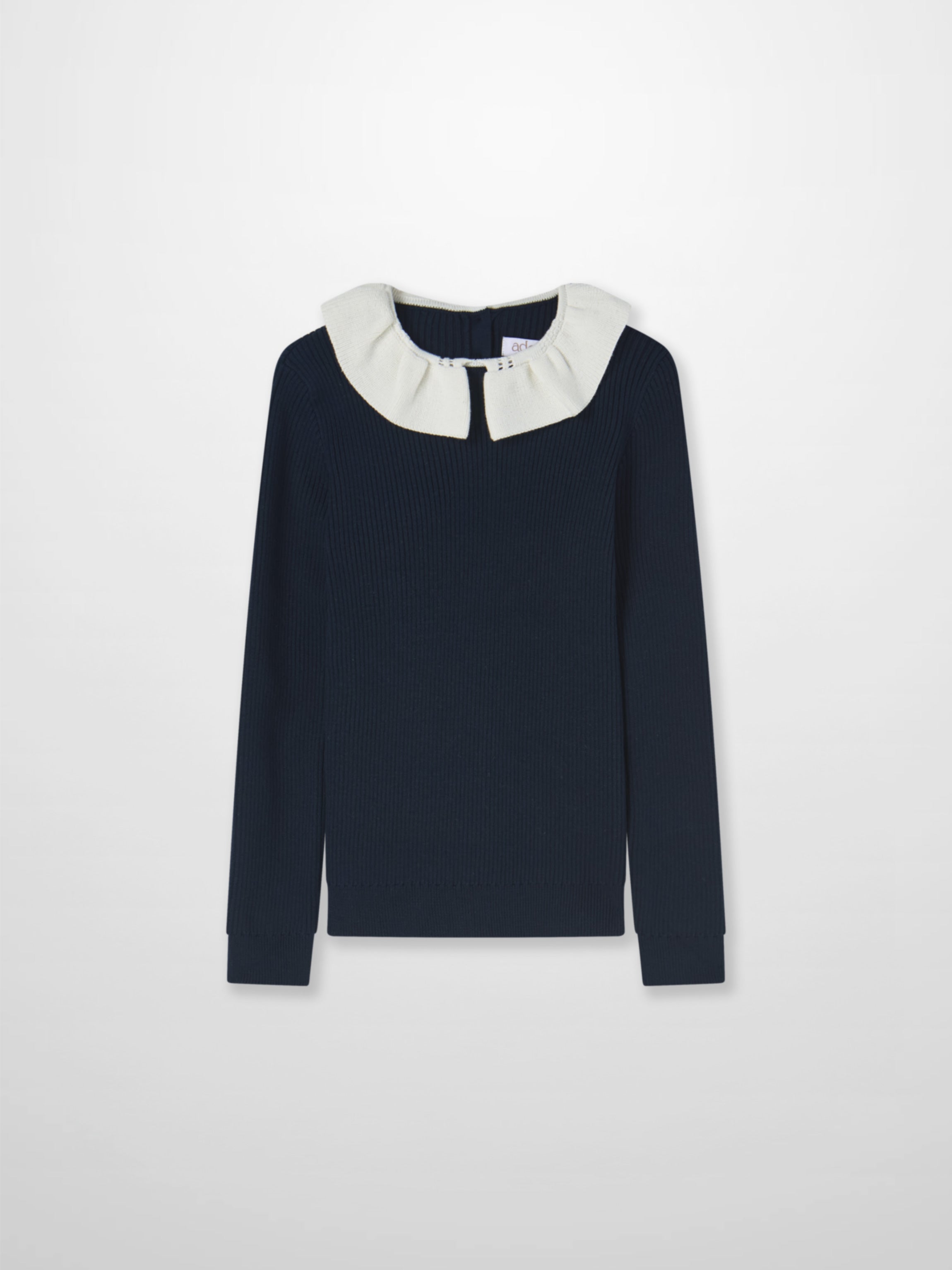 Ruffle Collar Knit Sweater - Navy by Adee; girls&