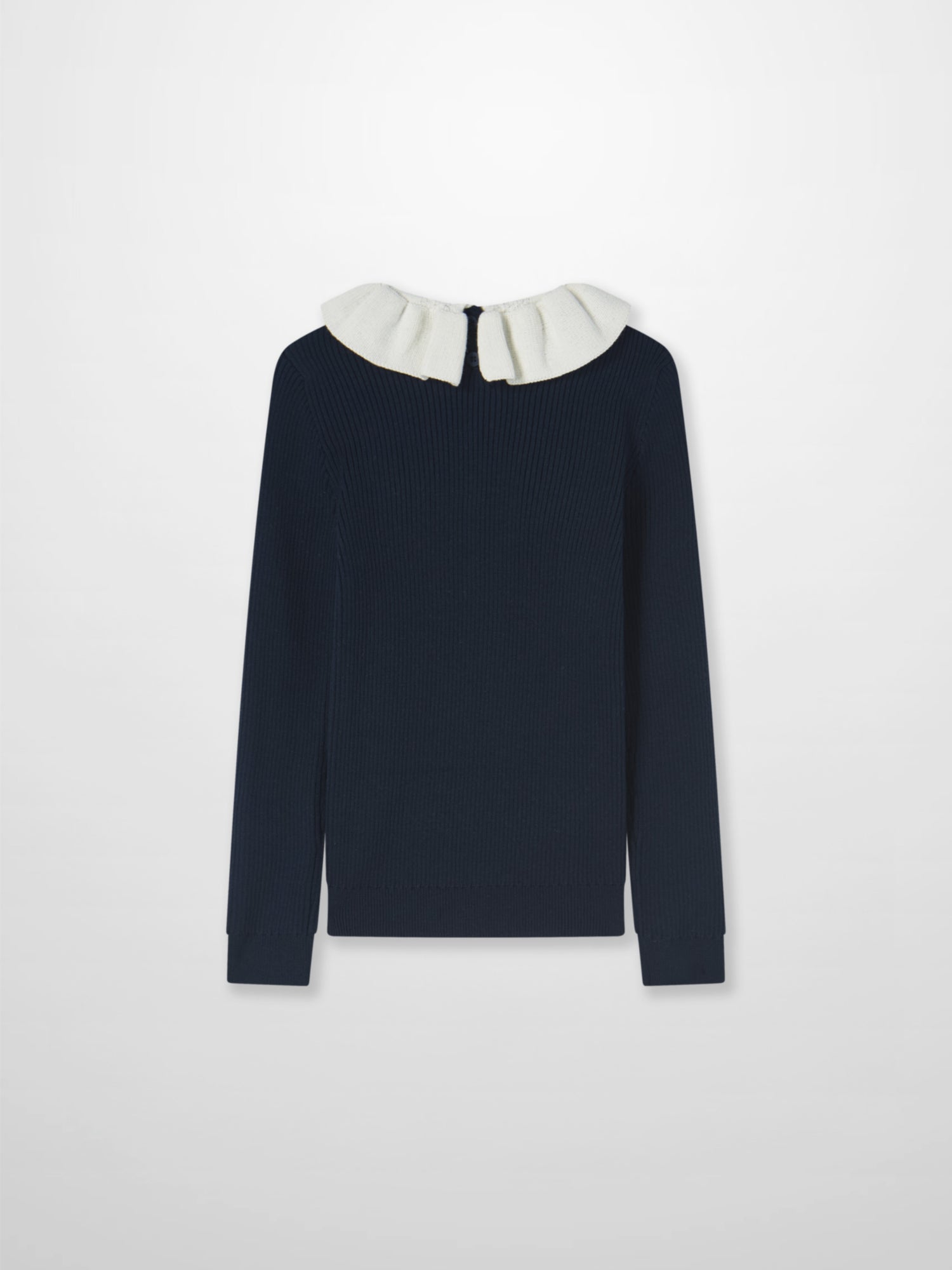 Ruffle Collar Knit Sweater Navy, girls dressy top by Adee