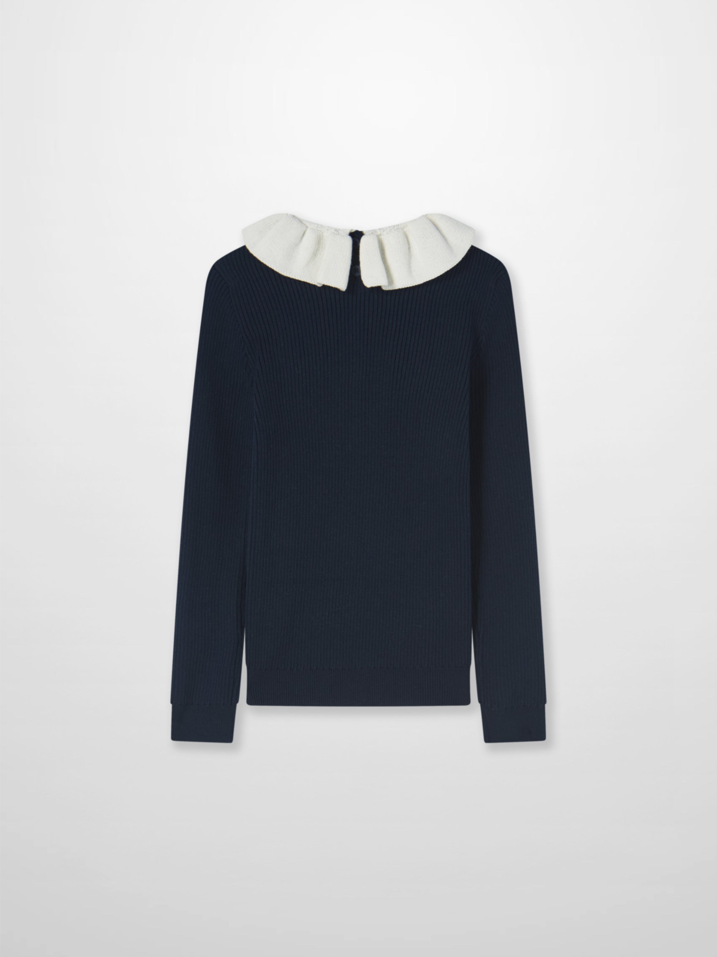 Ruffle Collar Knit Sweater Navy, girls dressy top by Adee