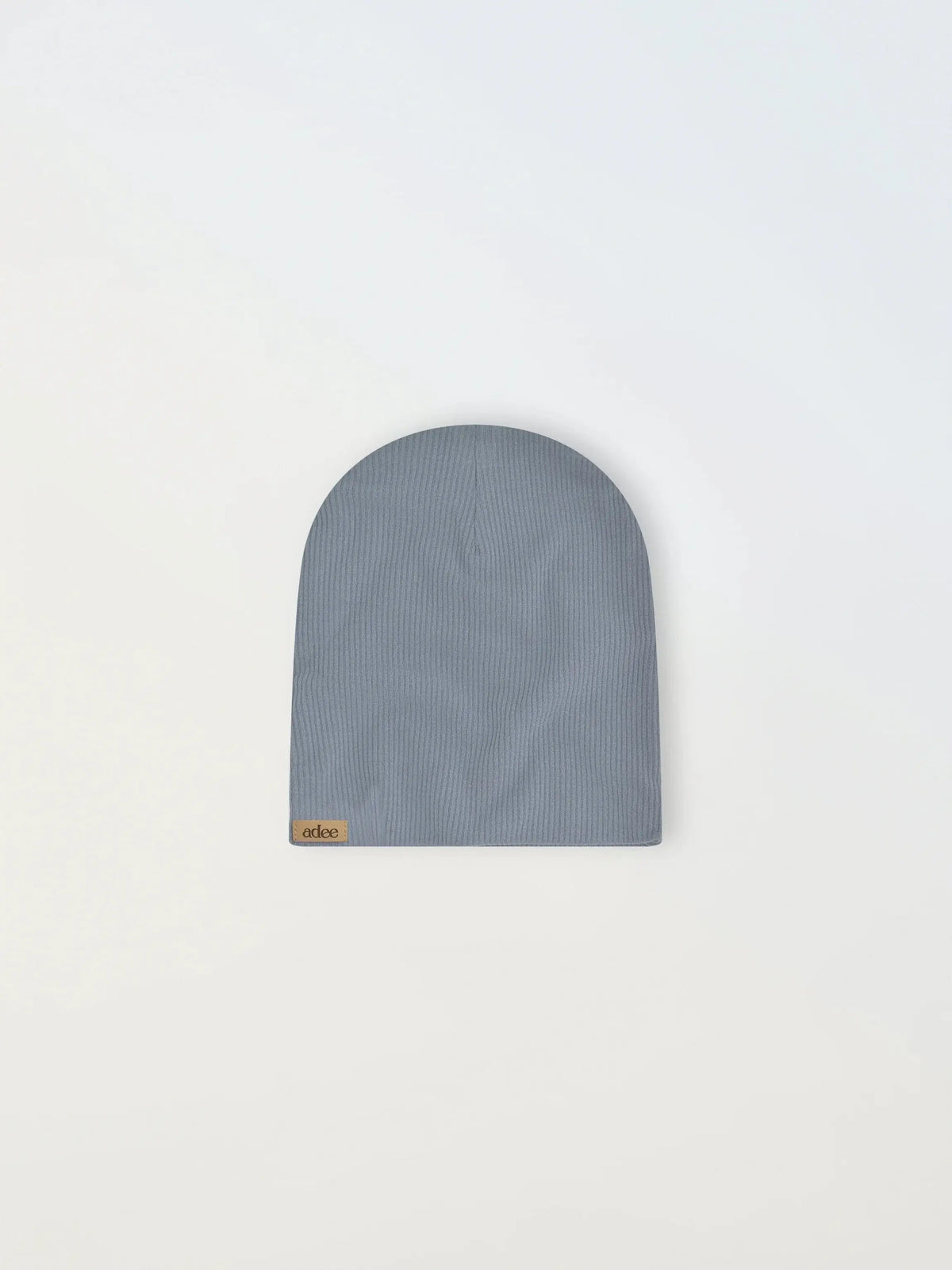 Light blue thin ribbed beanie for toddlers and baby boys; soft, breathable fabric for all-day warmth.