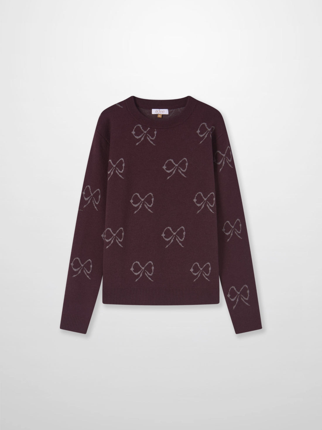 Bow Knit Sweater Burgundy for girls by Adee, dressy long-sleeve knit with bow pattern.