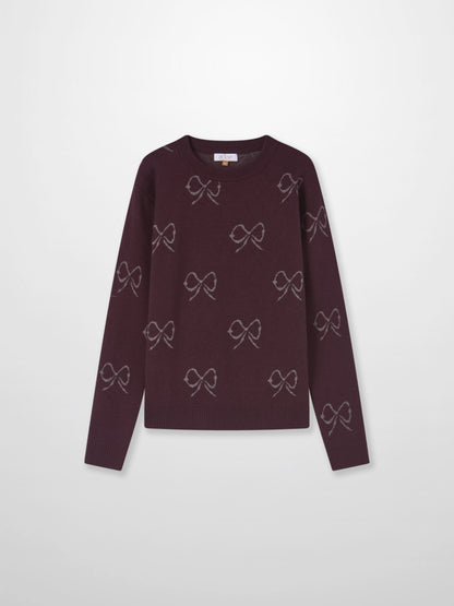 Bow Knit Sweater Burgundy for girls by Adee, dressy long-sleeve knit with bow pattern.
