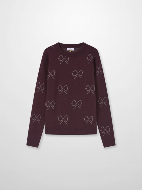Bow Knit Sweater Burgundy for girls by Adee, dressy long-sleeve knit with bow pattern.