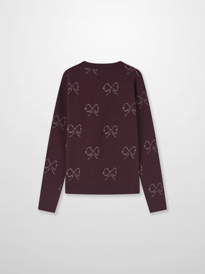 Bow Knit Sweater burgundy for girls, long-sleeve knit with bow pattern