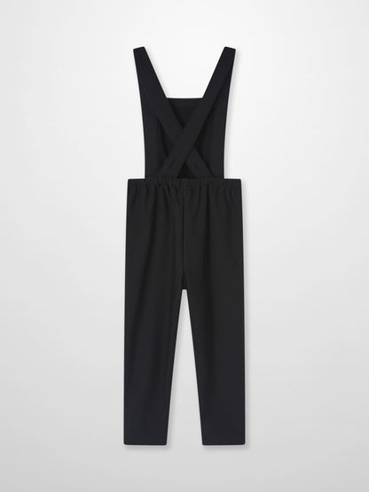 Denim overalls, black, unisex with crisscross back straps