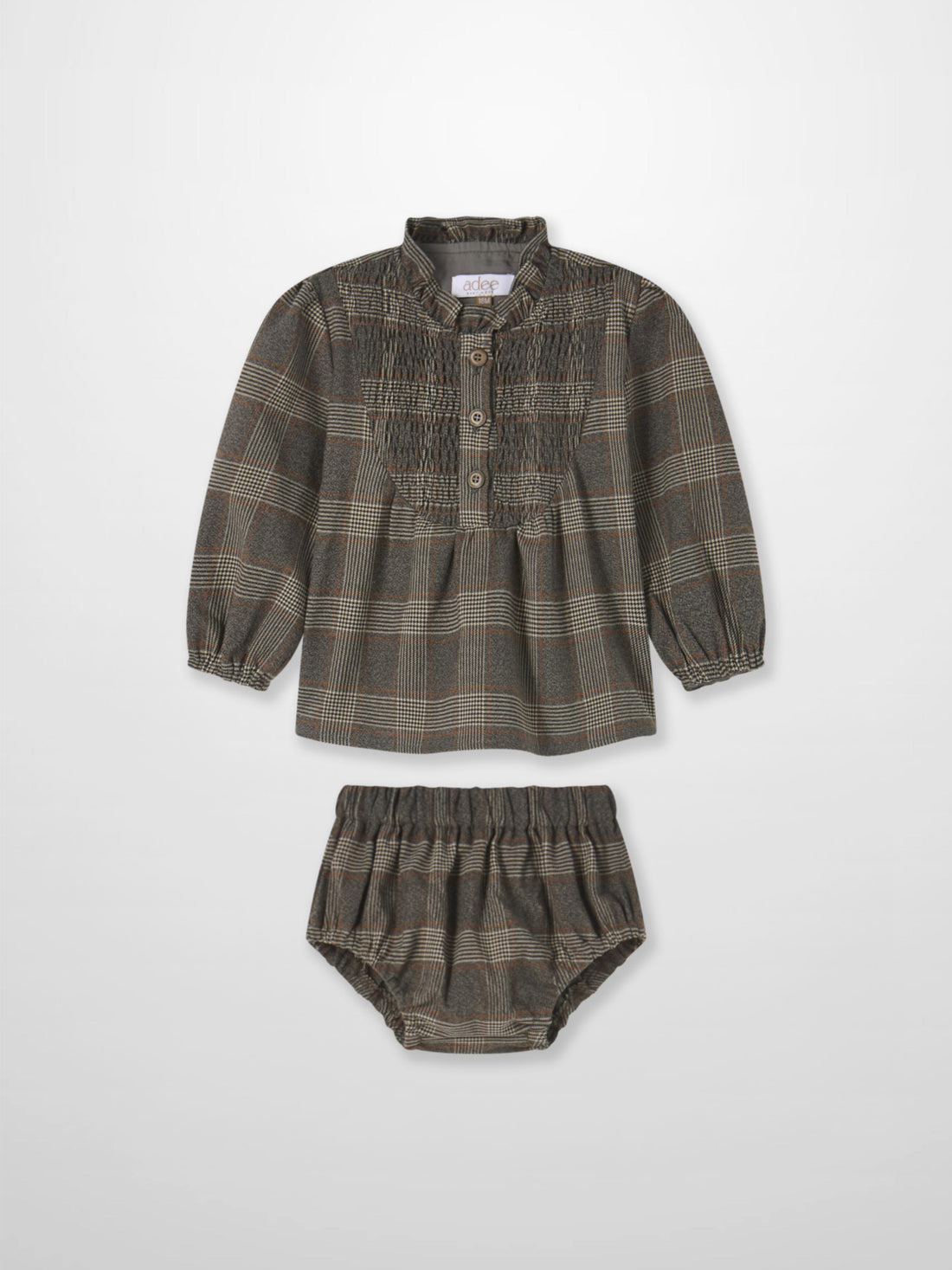 Plaid shirt and bloomers set for little girls, grey plaid, by Adee