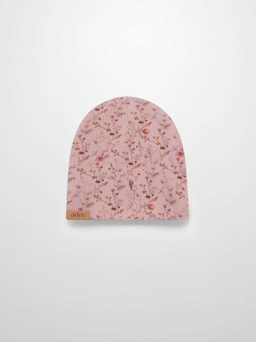 Adee baby beanie hat purple with different color flowers 