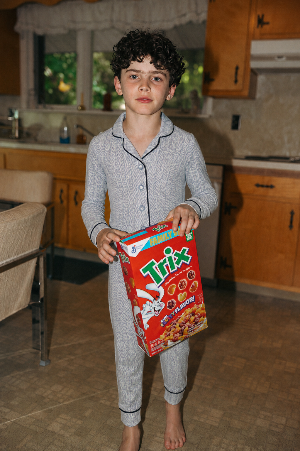 Herringbone blue boys pajama set by Adee, long-sleeve top and pants
