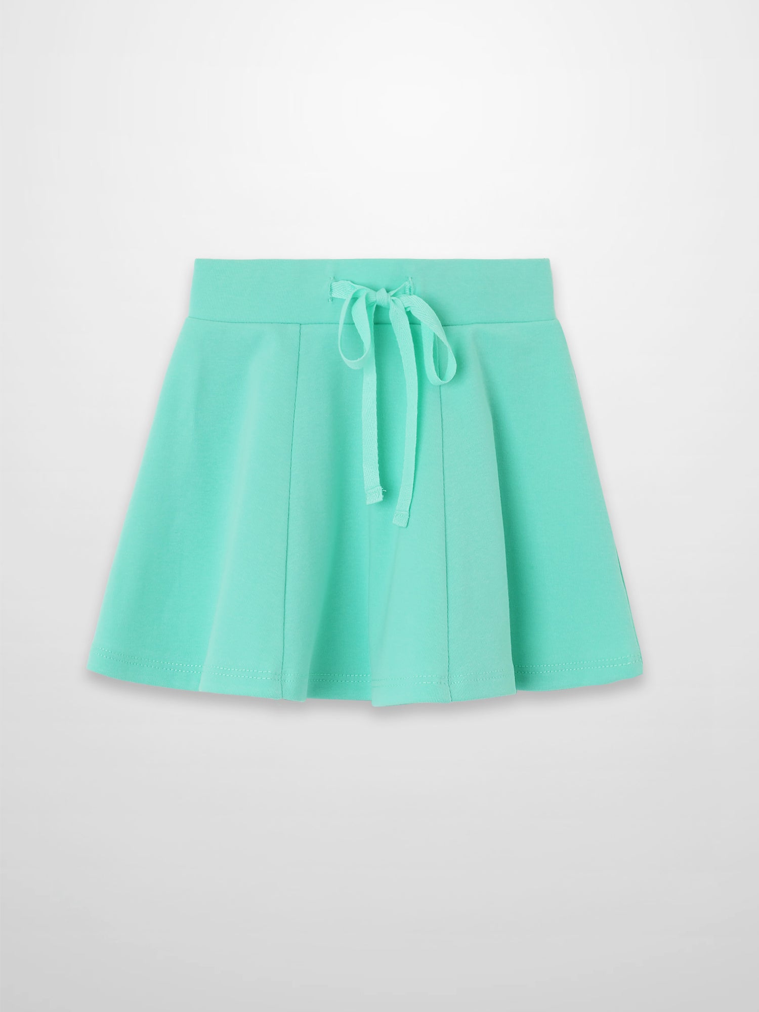 Mint green six-panel skirt with a drawstring waistband.