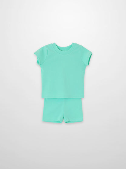 2-piece Short Sleeve Boxy T-shirt &amp; Shorts Set by Adee in mint green for little boys