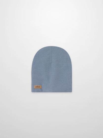 Thin ribbed beanie for boys in light blue with Adee logo patch