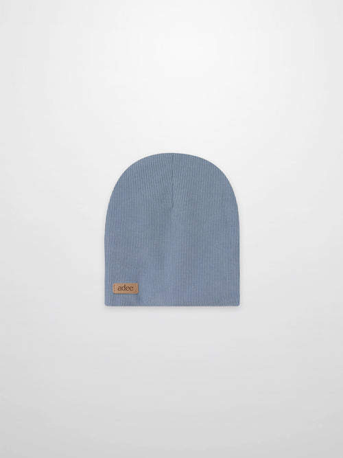 Thin ribbed beanie for boys in light blue with Adee logo patch