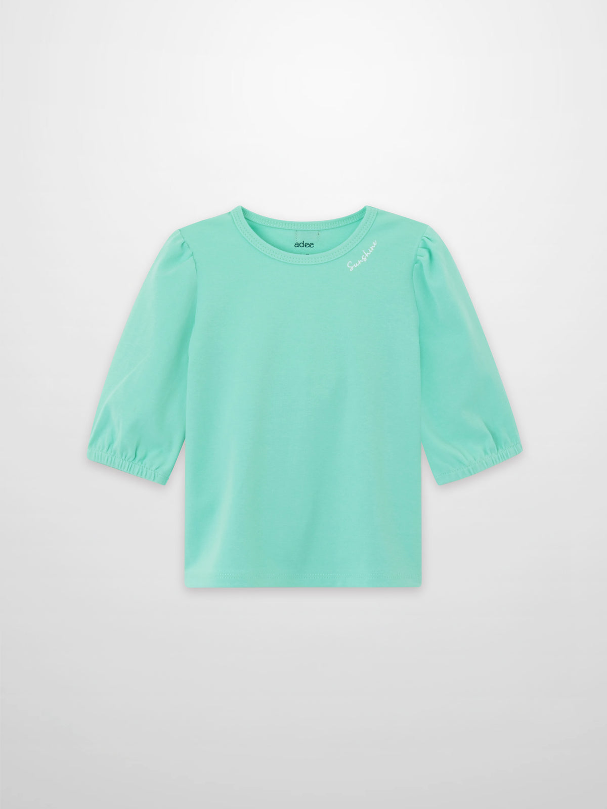 Girls mint green 3/4 puff sleeve T-shirt by Adee with Sunshine script text