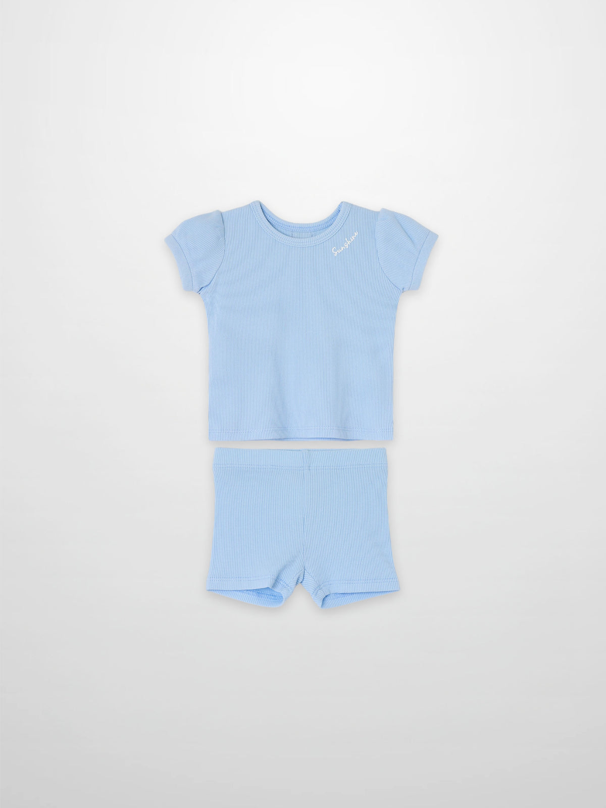 Ribbed short puff sleeve T-shirt &amp; shorts 2-piece set by Adee for little girls in light blue