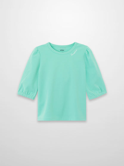 Mint green 3/4 puff sleeve T-shirt for kids.
