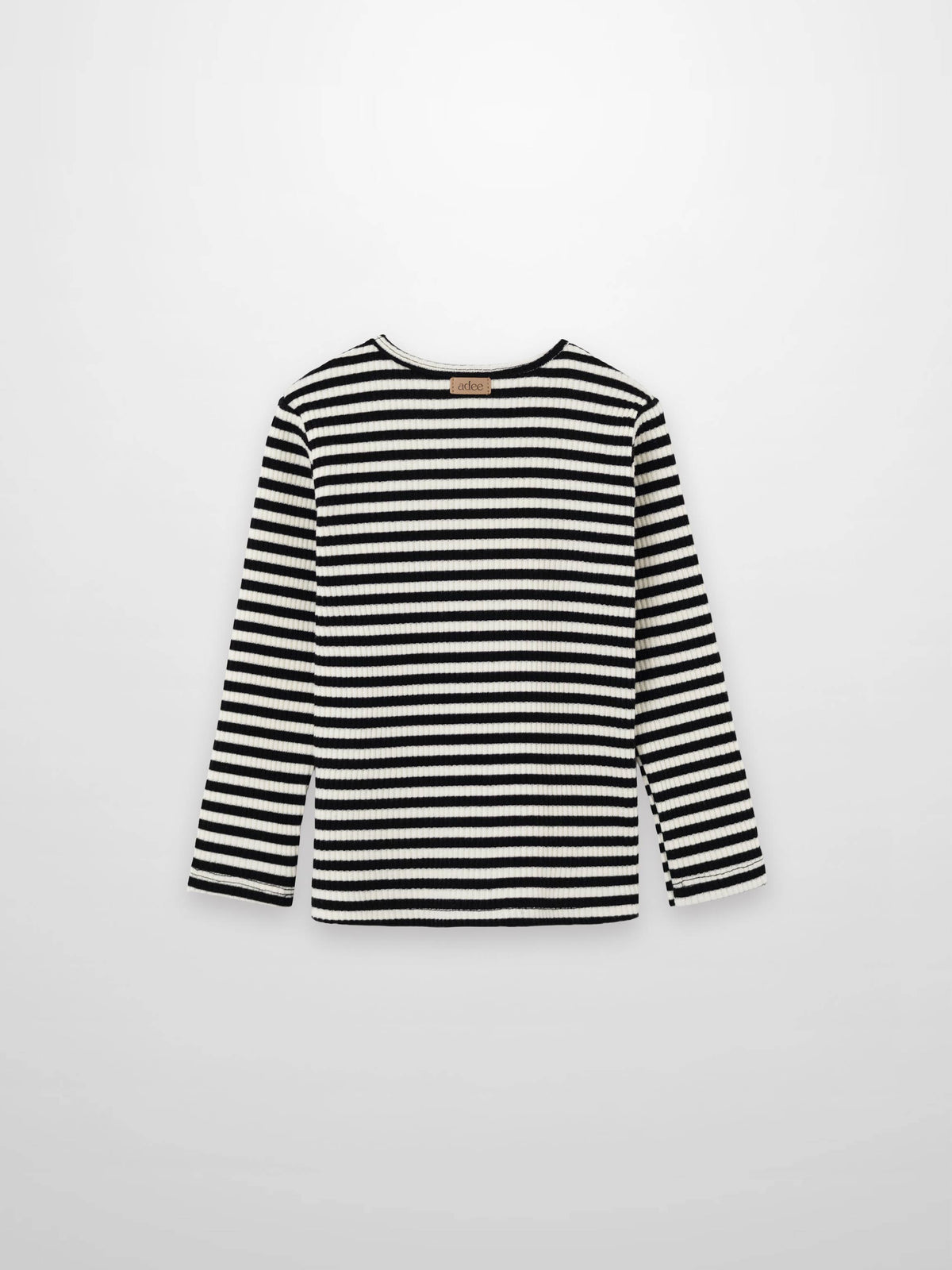 Striped crew-neck t-shirt for girls in black and white with textured ribbed fabric by Adee