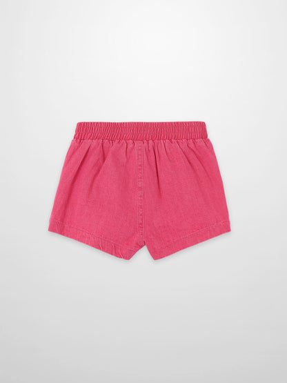 Paneled Pink Denim Shorts for Girls by Adee, elastic waistband