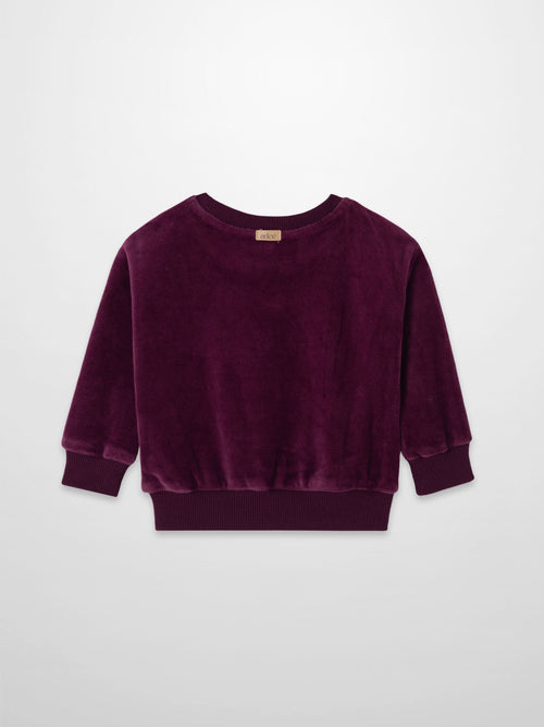 Velour Logo Sweatshirt for girls in burgundy with ribbed cuffs and hem, Adee brand