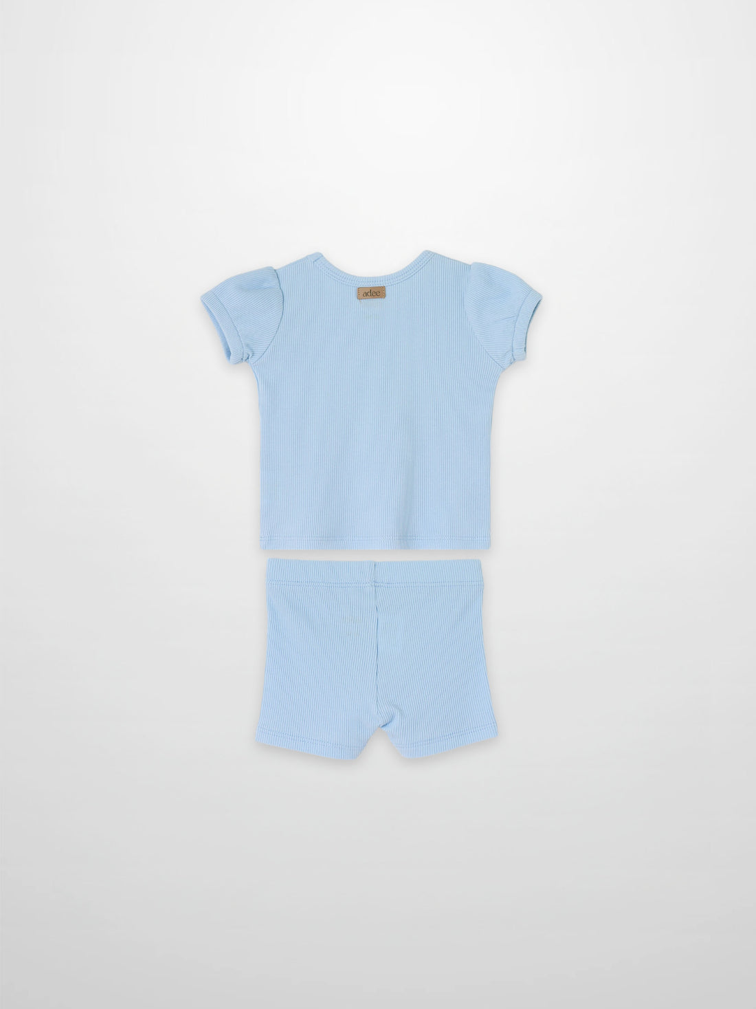 Ribbed Short Puff Sleeve T-shirt &amp; Shorts Set - Light Blue