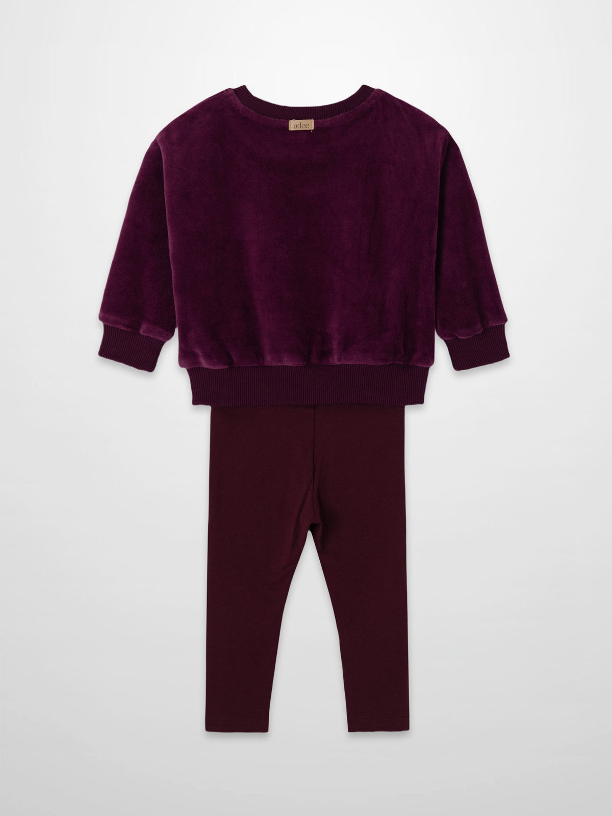 Velour Logo Set - Burgundy by Adee; unisex loungewear with velour sweatshirt and matching pants.