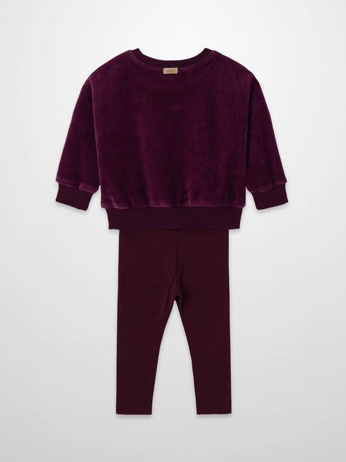 Velour Logo Set - Burgundy by Adee; unisex loungewear with velour sweatshirt and matching pants.
