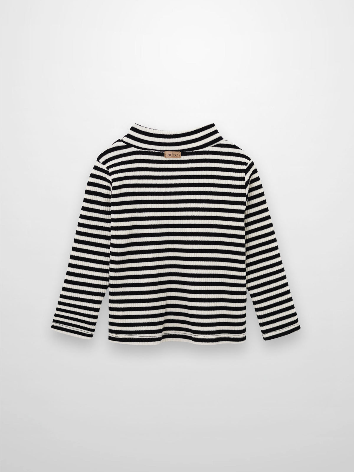 Striped mock-neck t-shirt for girls by Adee in black and white.