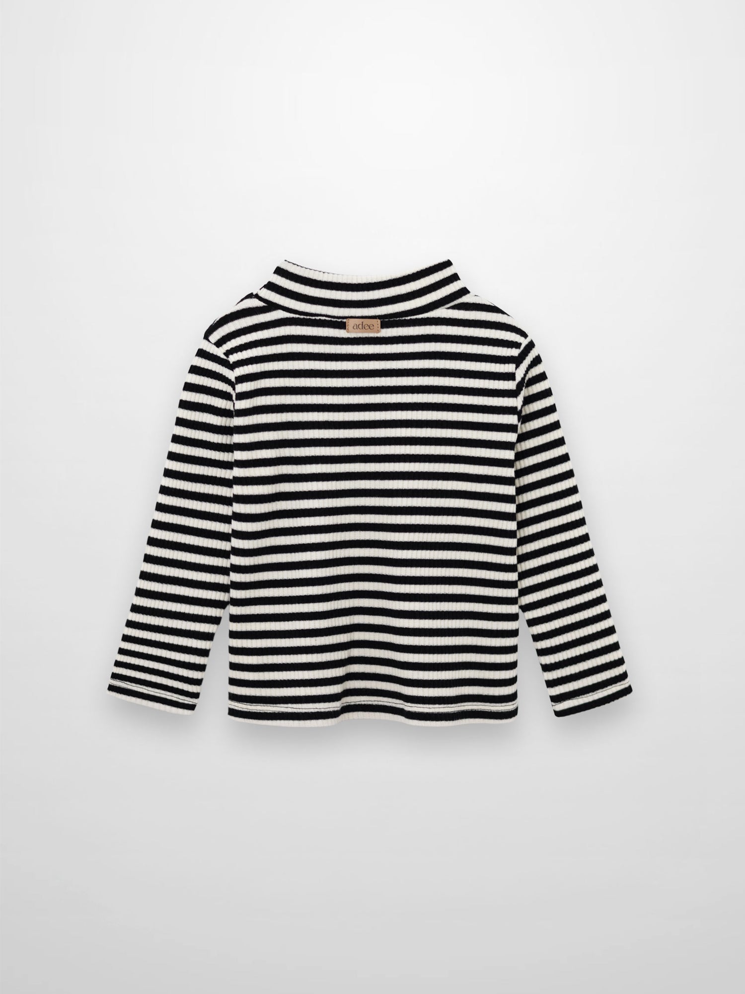 Striped Mock Neck T-Shirt - Black &amp; White