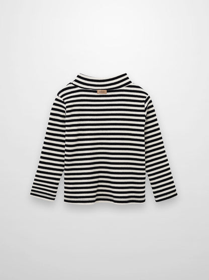 Striped Mock Neck T-Shirt - Black &amp; White