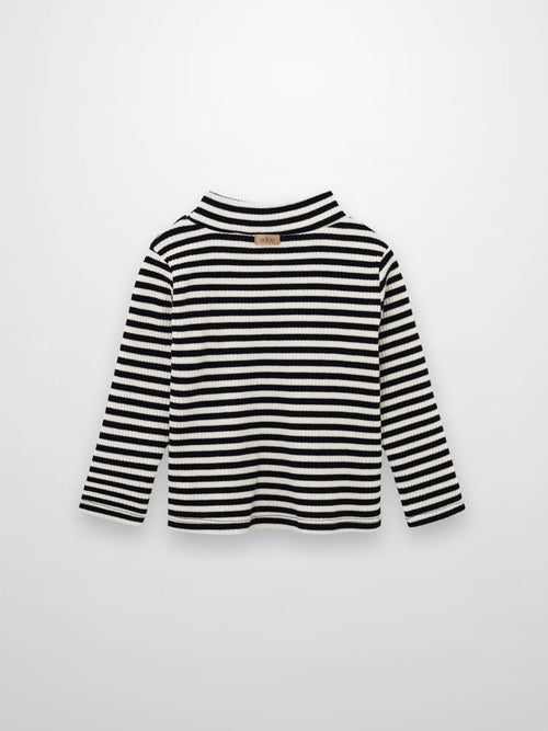 Striped mock-neck t-shirt for girls by Adee in black and white.
