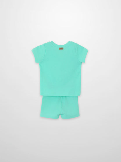 Short Sleeve Boxy T-shirt &amp; Shorts Set in mint green by Adee for little boys, set of 2.