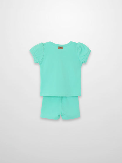 Short Puff Sleeve T-shirt &amp; Shorts Set - Mint Green