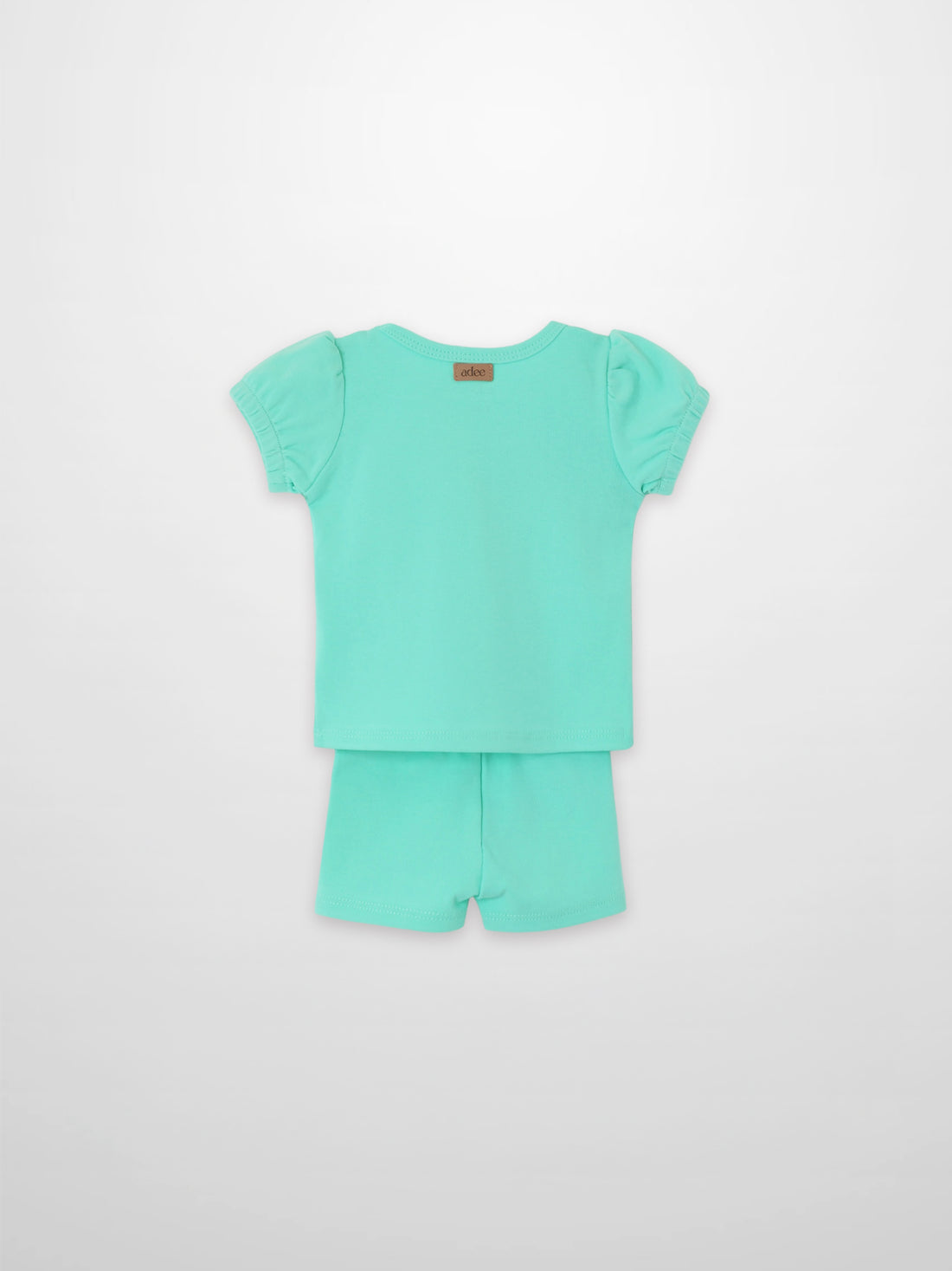 Short puff-sleeve T-shirt and shorts set in mint green by Adee for little girls
