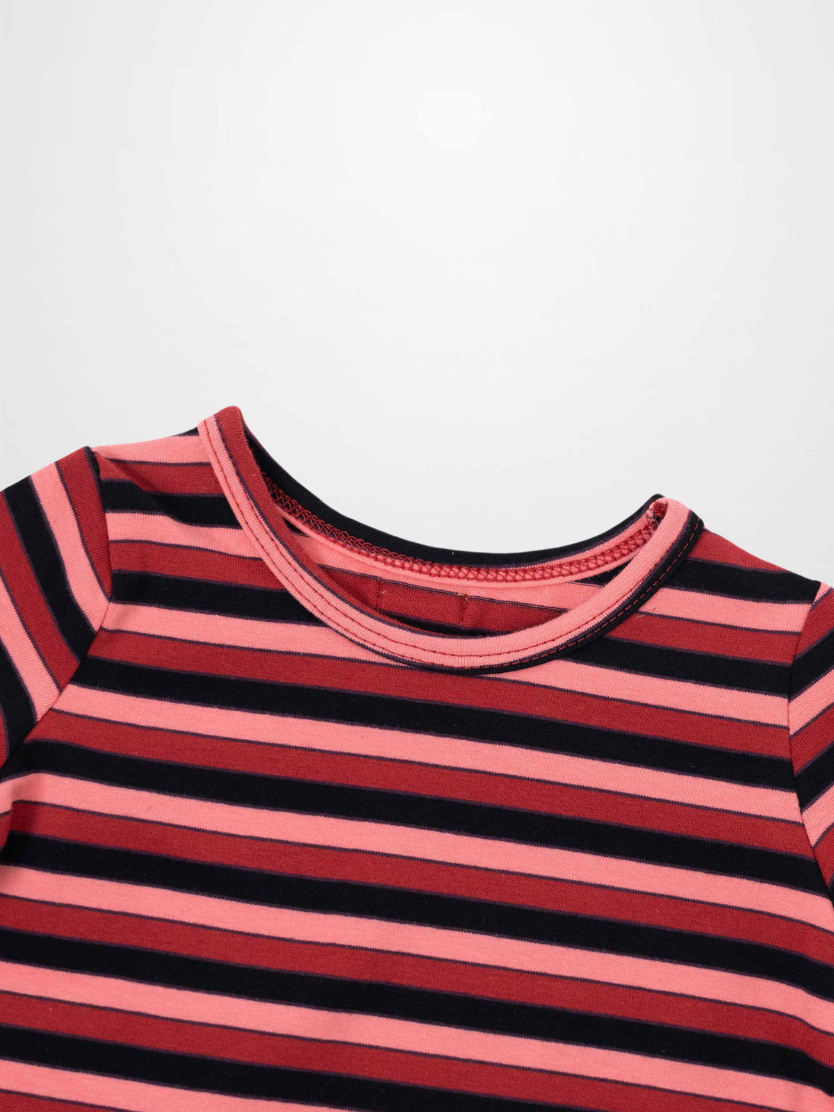 Red Striped T-Shirt for girls by Adee, red, pink, and navy stripes, crew neck