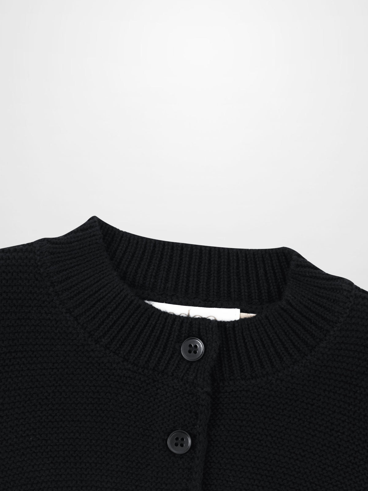 Cropped Cardigan by Adee - black knit with ribbed collar and front buttons