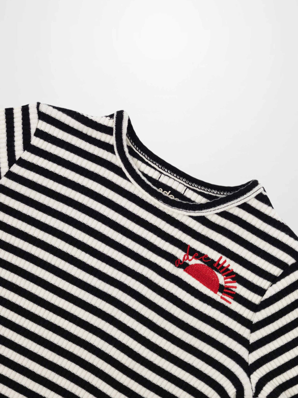 Striped black-and-white ribbed crew-neck girls&