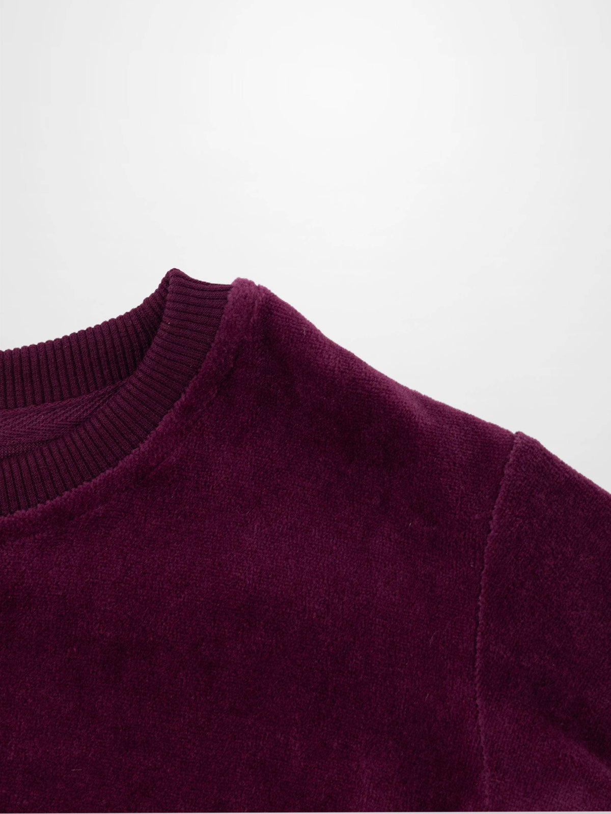 Velour Logo Set Burgundy; unisex apparel in burgundy velour with ribbed crewneck.