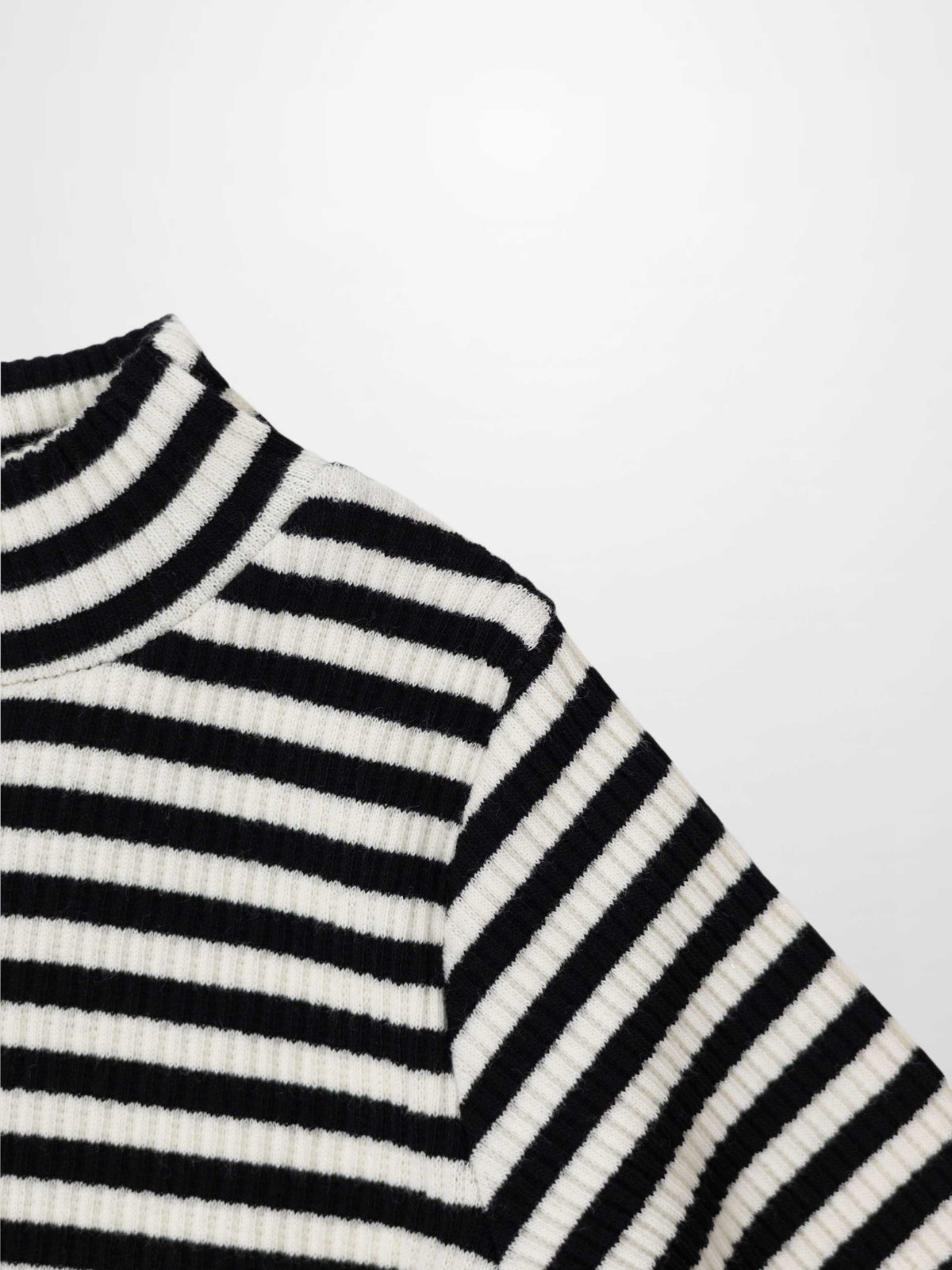 Striped mock-neck knit T-shirt for girls in black and white by Adee