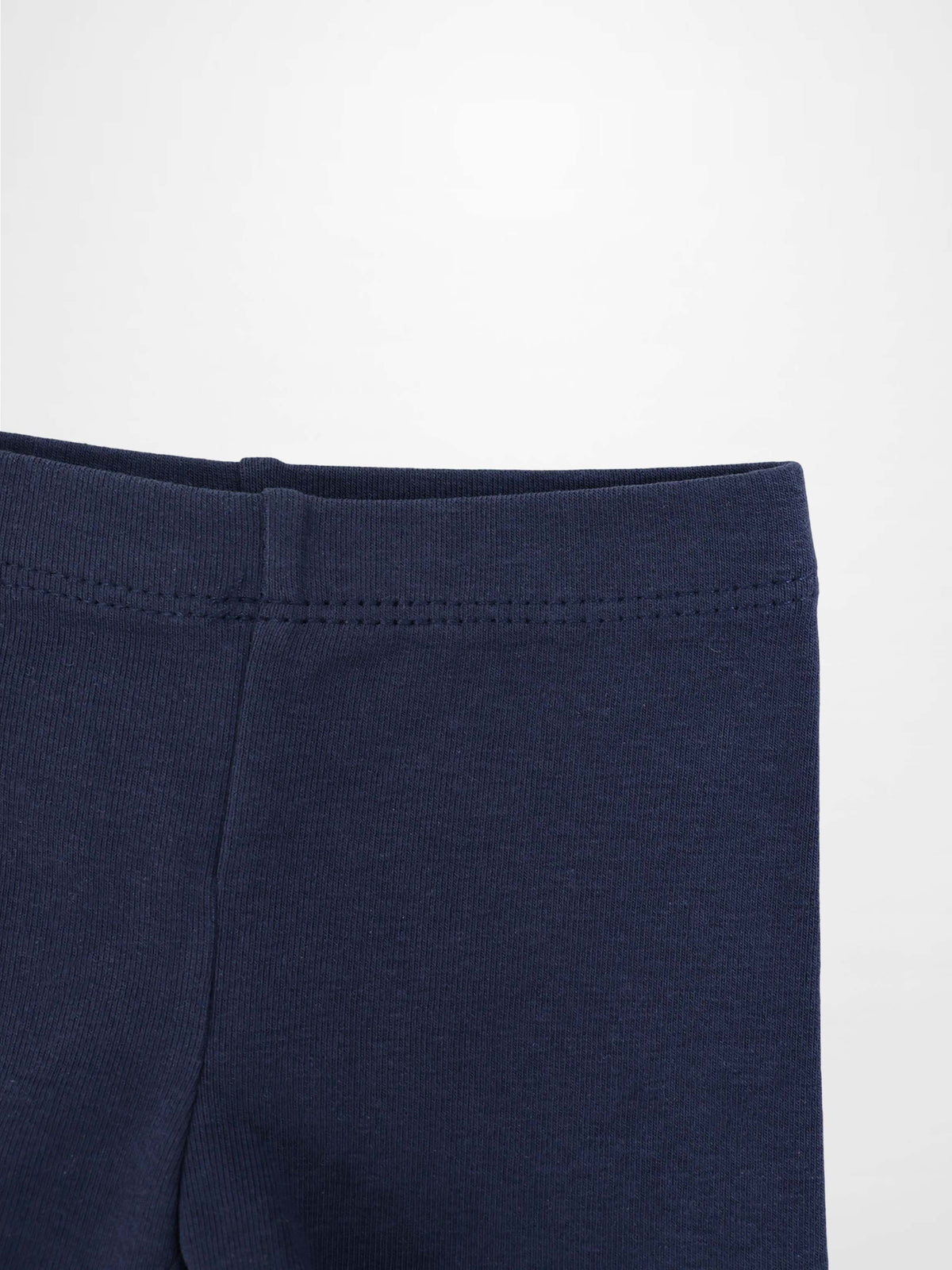 Biker shorts in navy, non-ribbed fabric for unisex basics bottoms.
