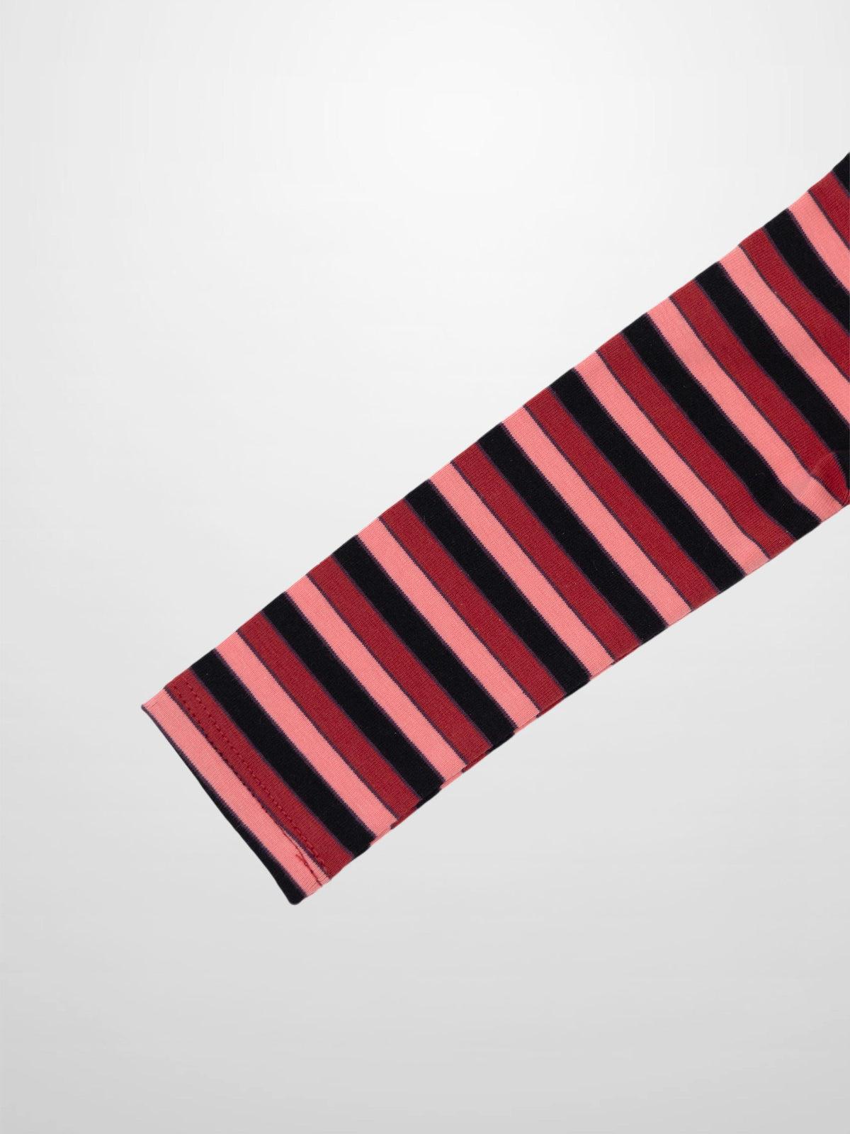 Red striped T-shirt sleeve for girls by Adee with pink, red and navy stripes.