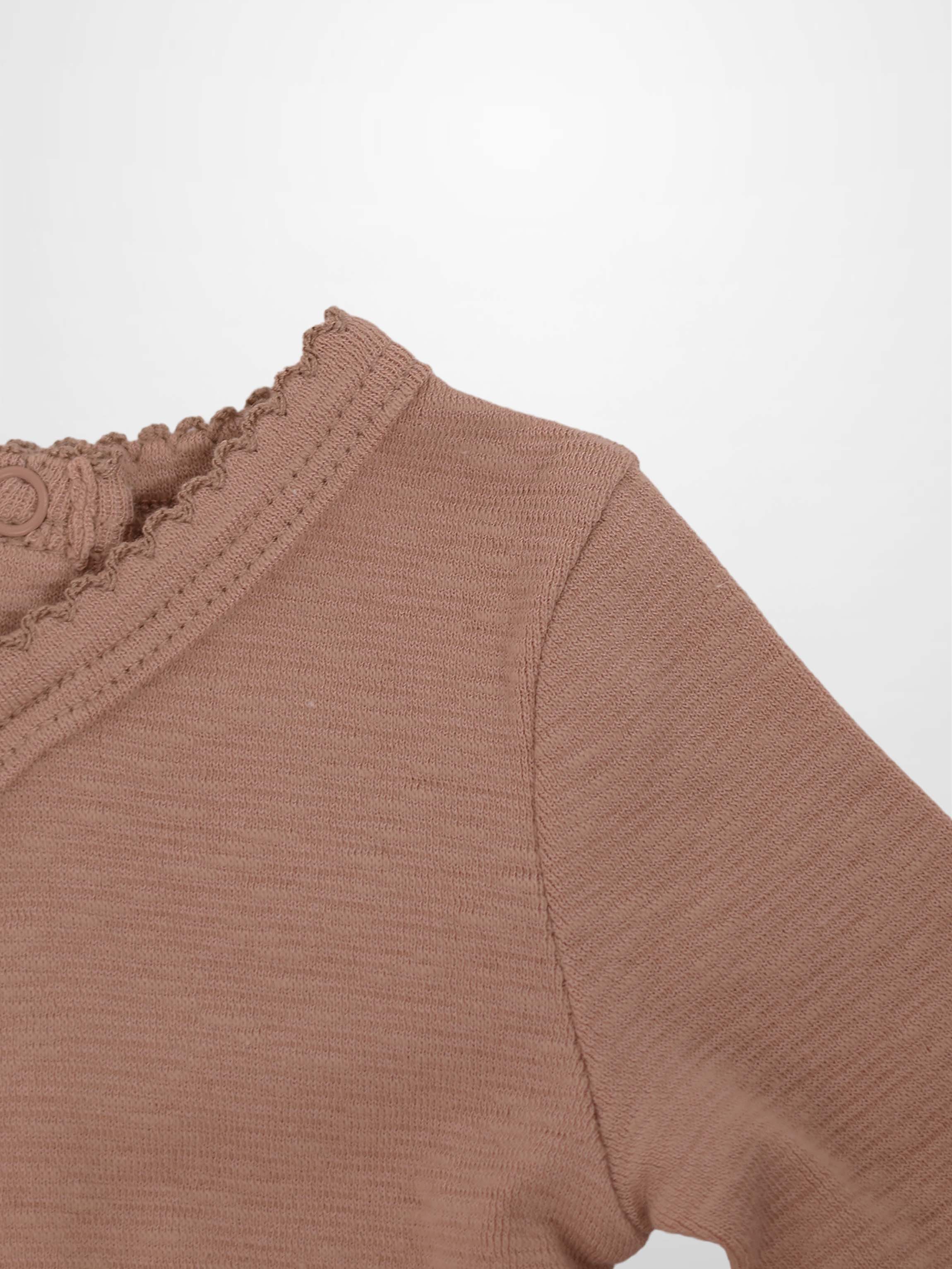 Pink Scalloped Stretchy girls top in dusty pink knit fabric