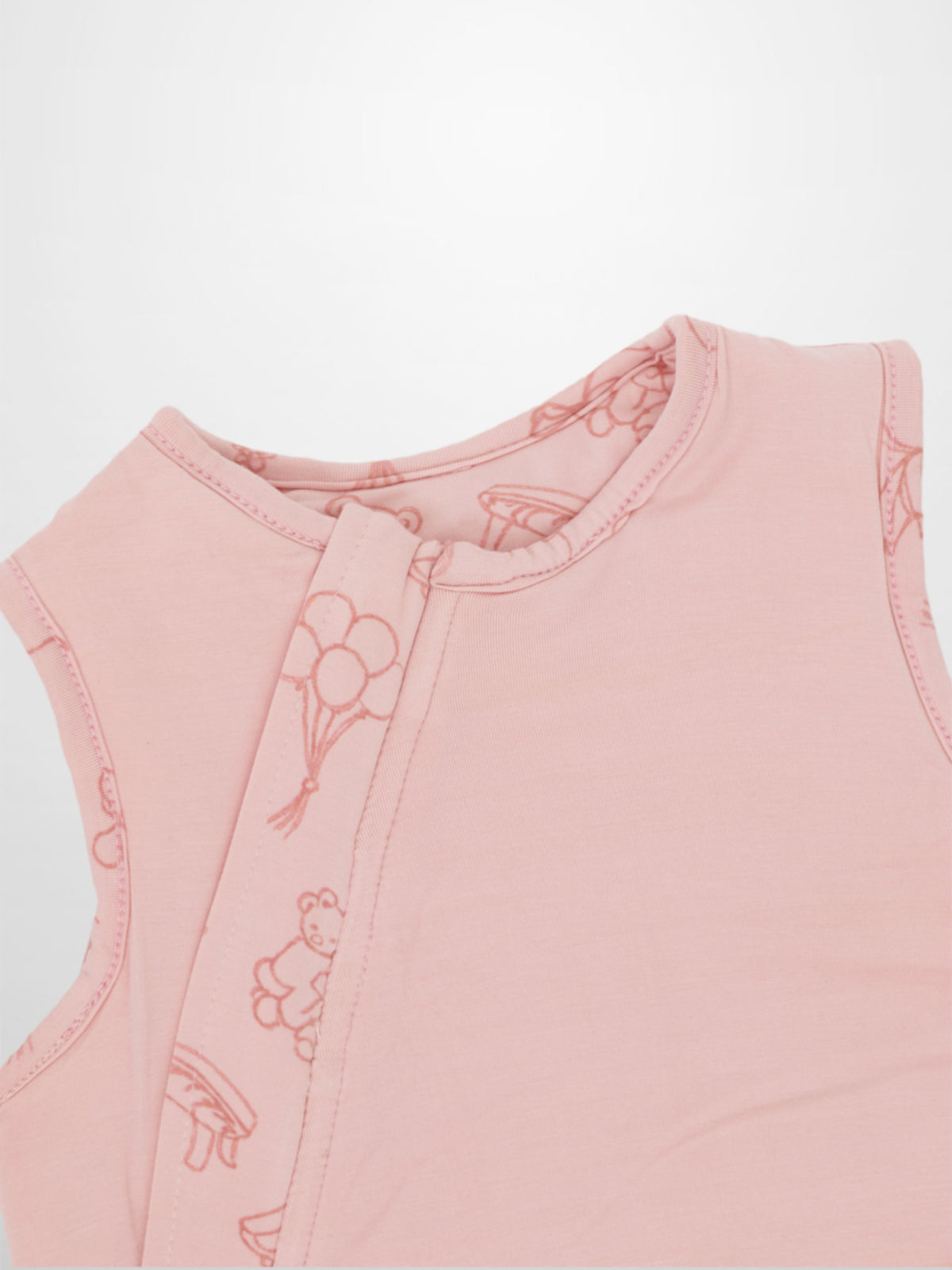 Storybook Sleep Sack Pink; Bon Ami girls sleep sack in soft pink fabric with a printed strap design